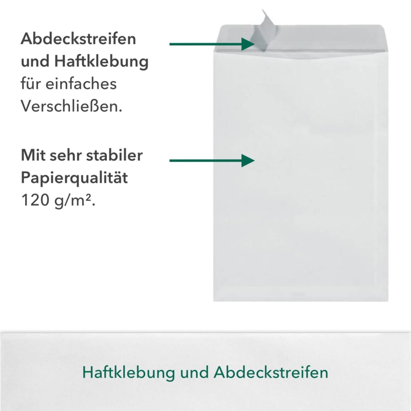 B4 Versandtaschen in Weiß, haftklebend mit Abdeckstreifen | STRATAG