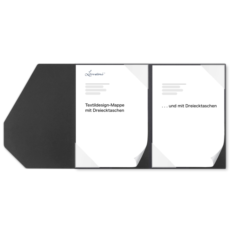 Premium Karton-Mappe 2-teilig in dark grey mit 2 Seiten Dreiecktaschen und eleganter Verschlusslasche